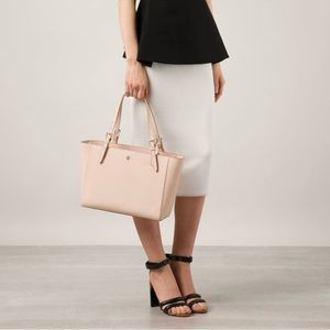 Tory Burch York Saffiano Leather Small Buckle Tote.